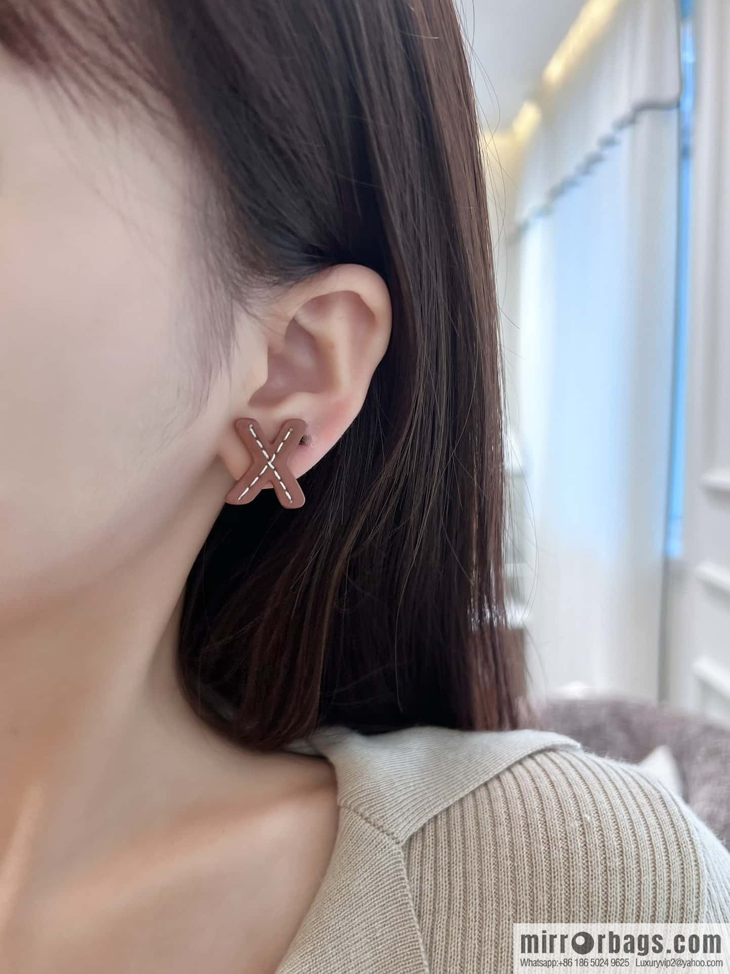 ❗️New ❗️ (Pair) MIU MIU Miu Asymmetrical Leather Letter Stud Earrings