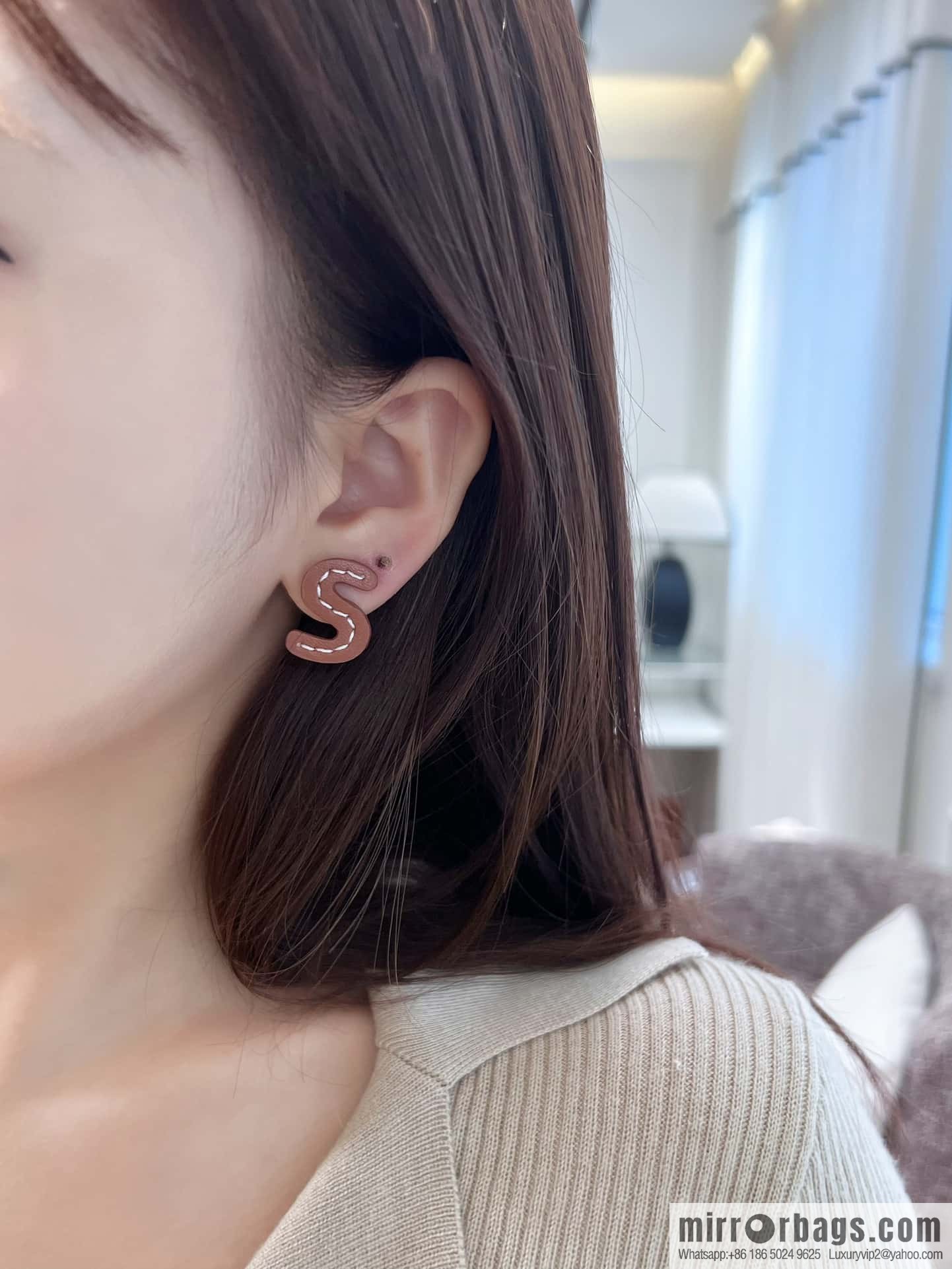 ❗️New ❗️ (Pair) MIU MIU Miu Asymmetrical Leather Letter Stud Earrings