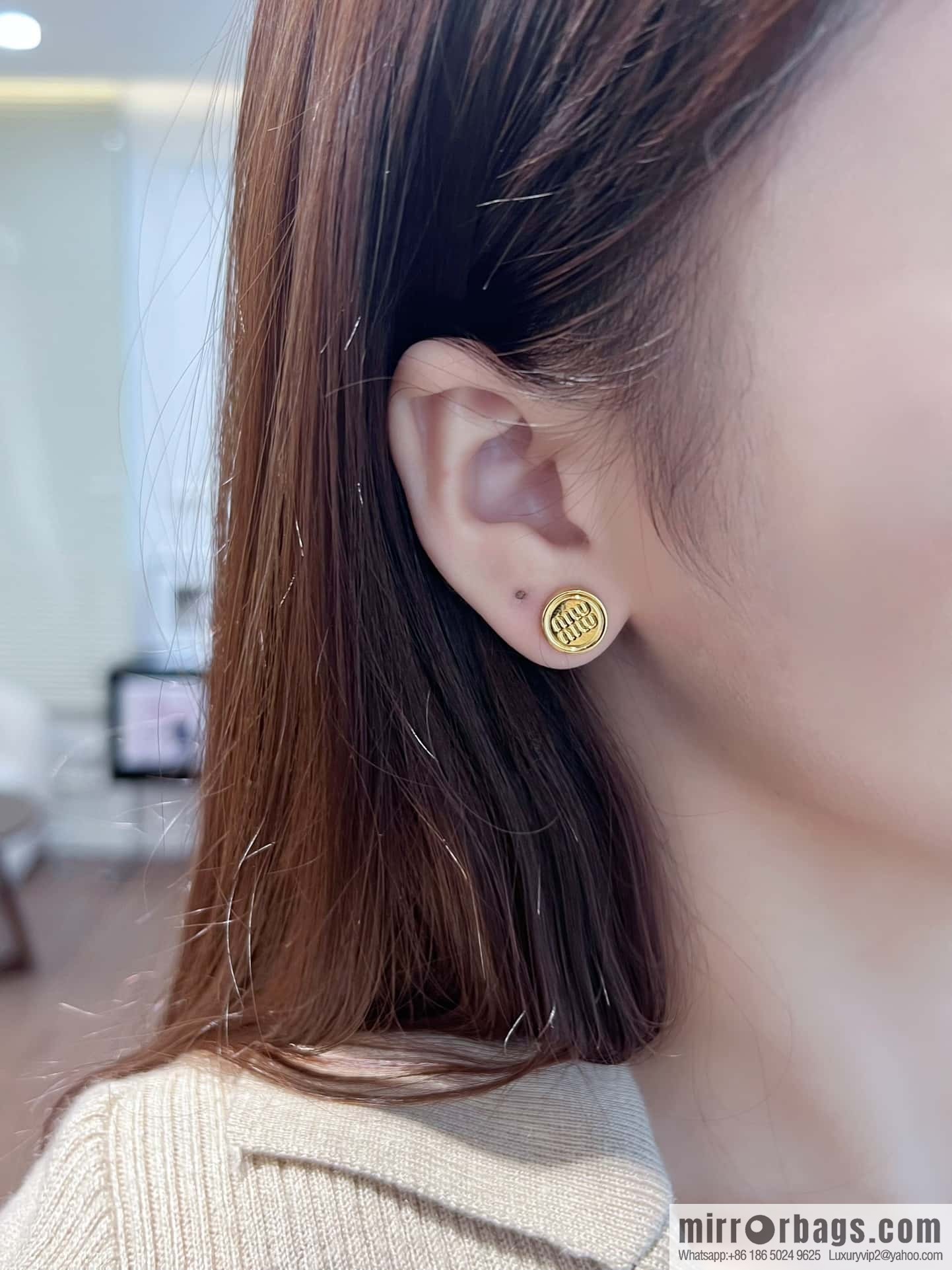 ❗️New ❗️ (Pair) MIU MIU Miu Asymmetrical Leather Letter Stud Earrings