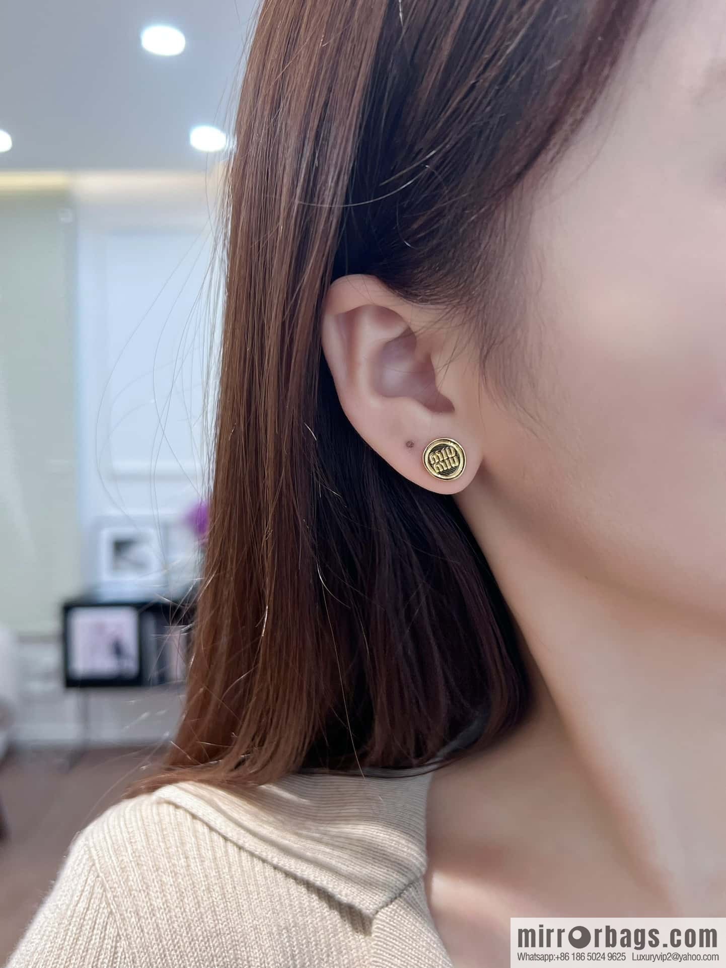 ❗️New ❗️ (Pair) MIU MIU Miu Asymmetrical Leather Letter Stud Earrings