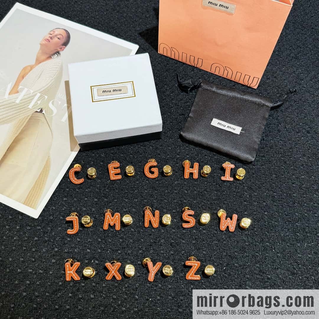 ❗️New ❗️ (Pair) MIU MIU Miu Asymmetrical Leather Letter Stud Earrings