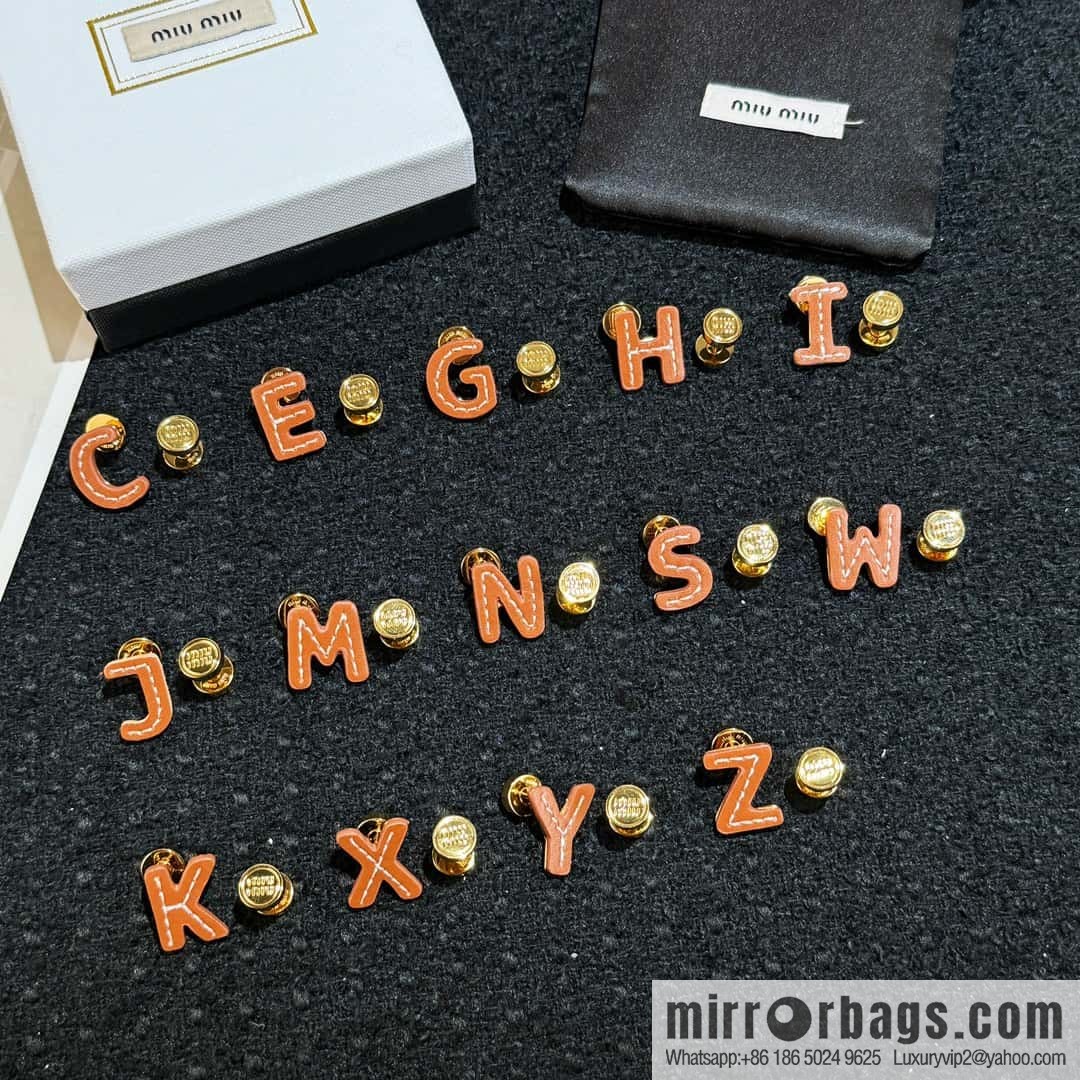 ❗️New ❗️ (Pair) MIU MIU Miu Asymmetrical Leather Letter Stud Earrings