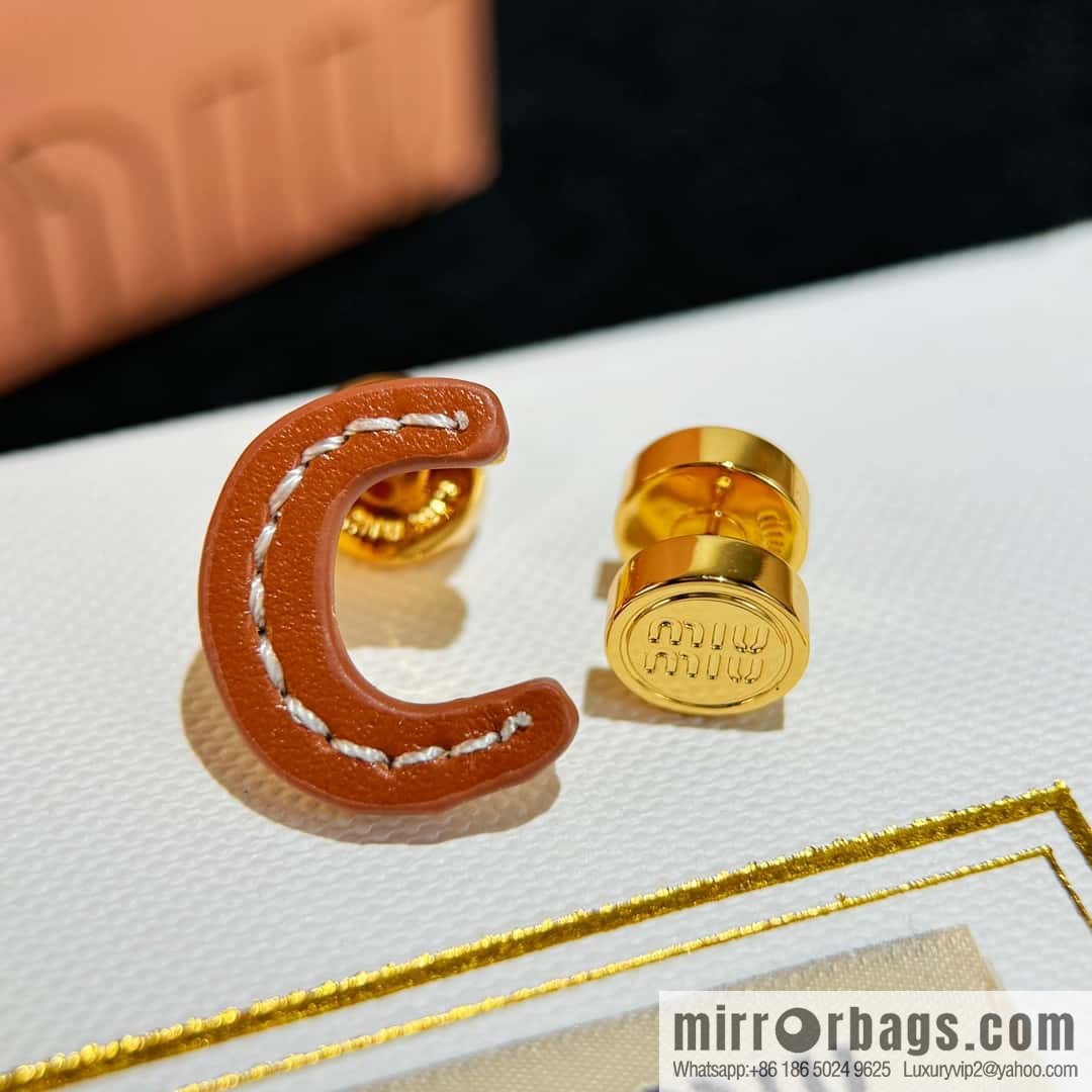 ❗️New ❗️ (Pair) MIU MIU Miu Asymmetrical Leather Letter Stud Earrings