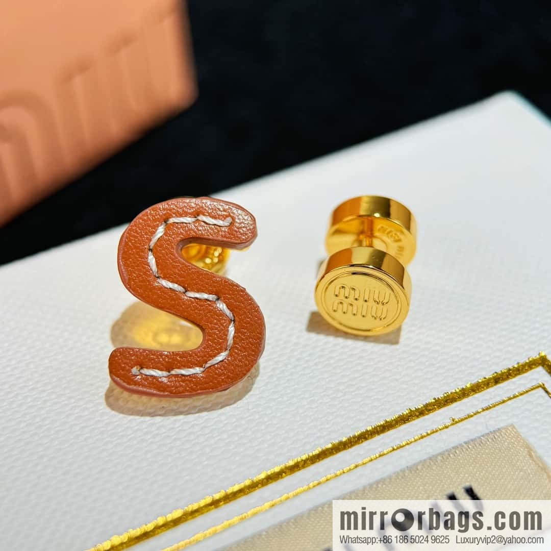 ❗️New ❗️ (Pair) MIU MIU Miu Asymmetrical Leather Letter Stud Earrings