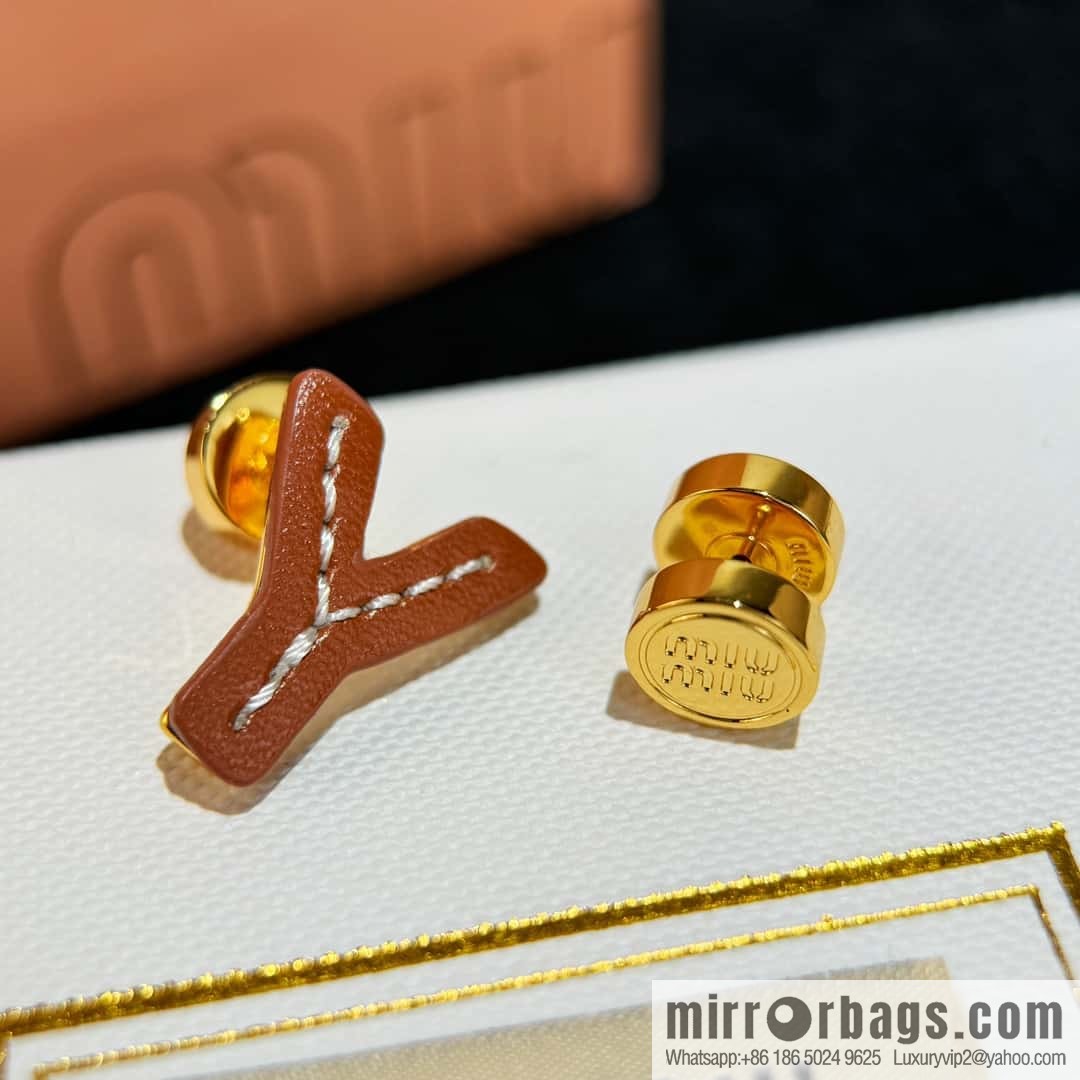 ❗️New ❗️ (Pair) MIU MIU Miu Asymmetrical Leather Letter Stud Earrings
