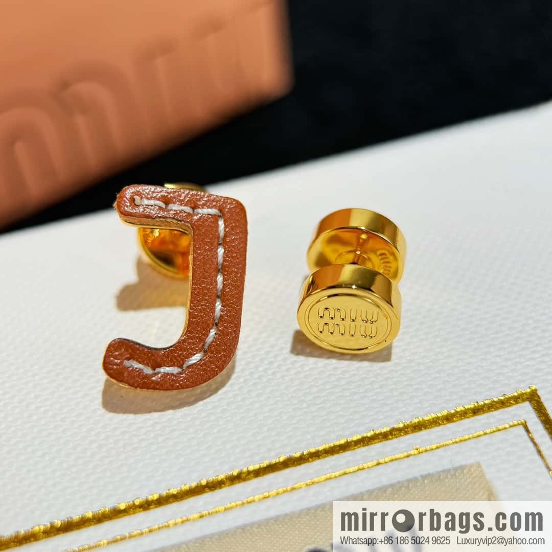 ❗️New ❗️ (Pair) MIU MIU Miu Asymmetrical Leather Letter Stud Earrings