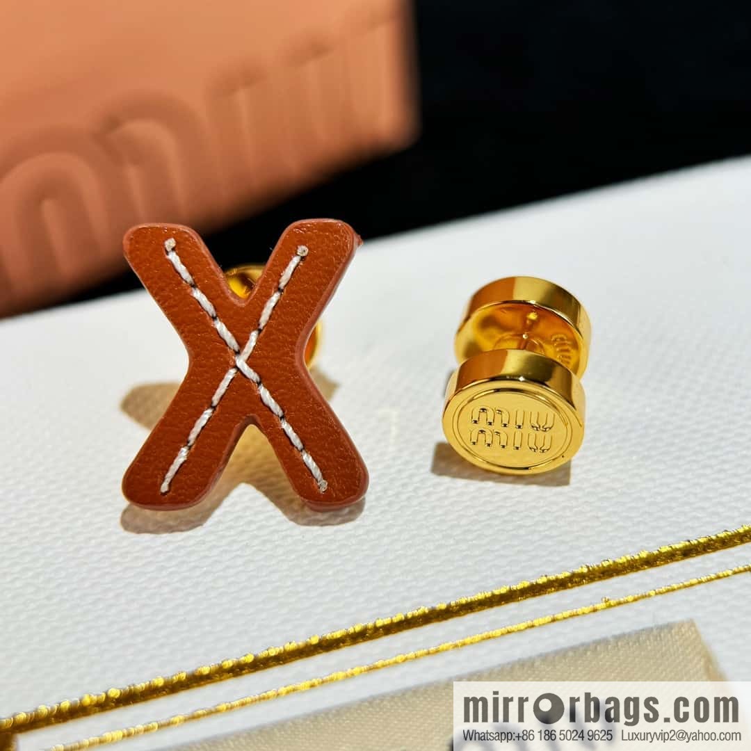 ❗️New ❗️ (Pair) MIU MIU Miu Asymmetrical Leather Letter Stud Earrings