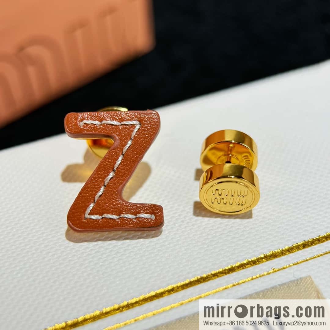 ❗️New ❗️ (Pair) MIU MIU Miu Asymmetrical Leather Letter Stud Earrings