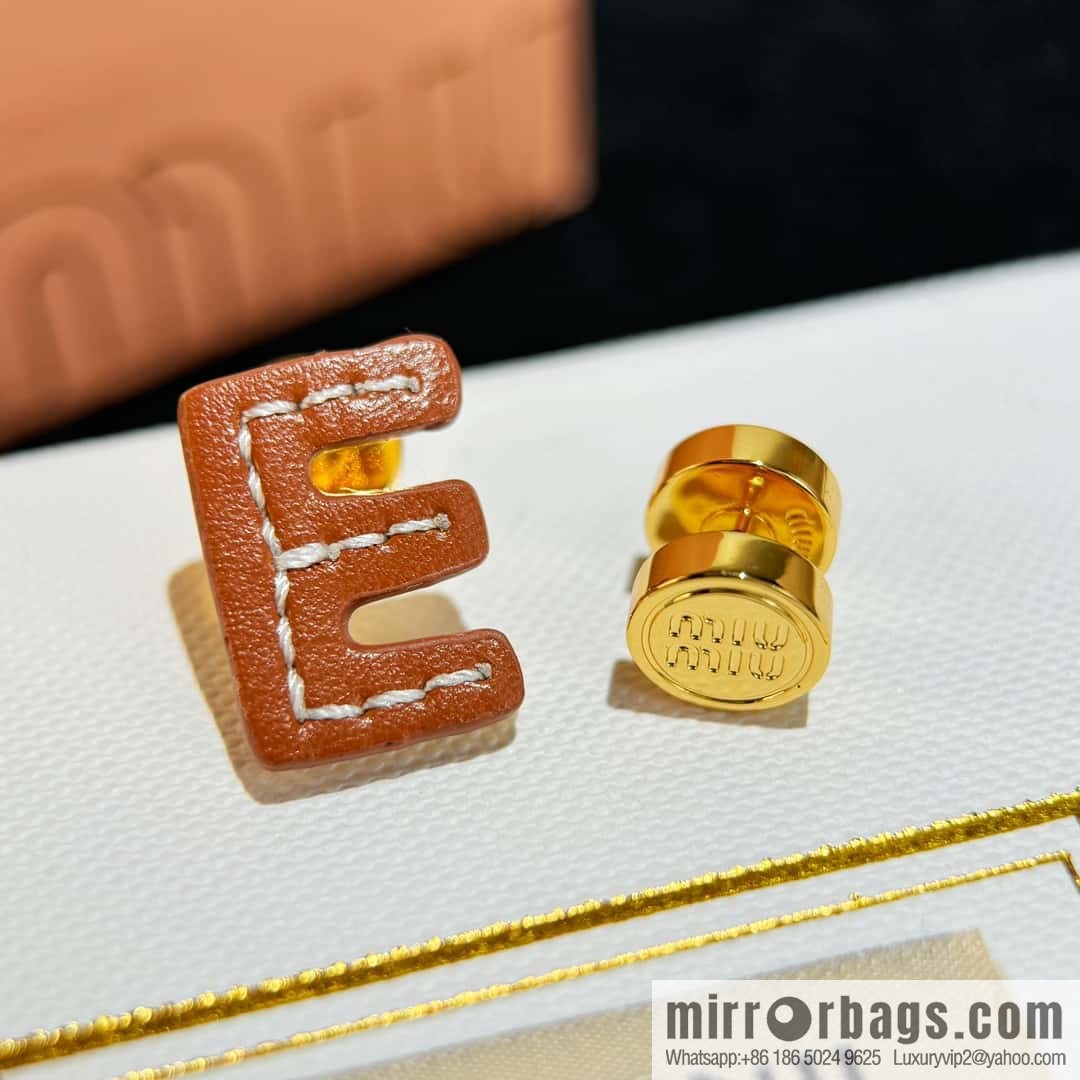 ❗️New ❗️ (Pair) MIU MIU Miu Asymmetrical Leather Letter Stud Earrings