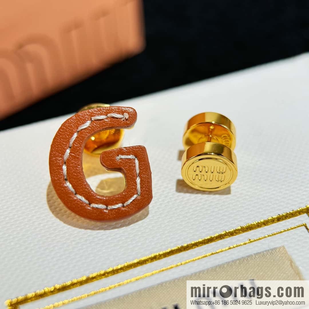 ❗️New ❗️ (Pair) MIU MIU Miu Asymmetrical Leather Letter Stud Earrings