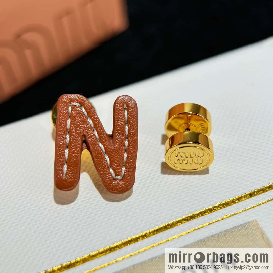 ❗️New ❗️ (Pair) MIU MIU Miu Asymmetrical Leather Letter Stud Earrings