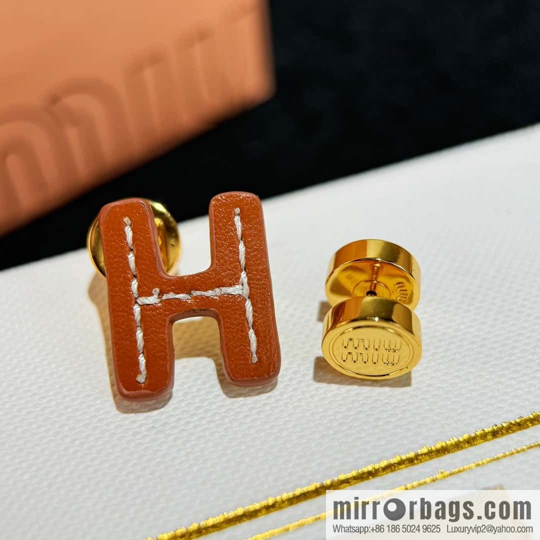 ❗️New ❗️ (Pair) MIU MIU Miu Asymmetrical Leather Letter Stud Earrings