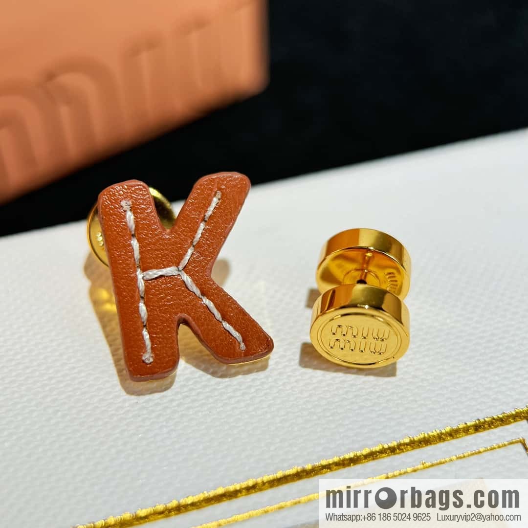 ❗️New ❗️ (Pair) MIU MIU Miu Asymmetrical Leather Letter Stud Earrings