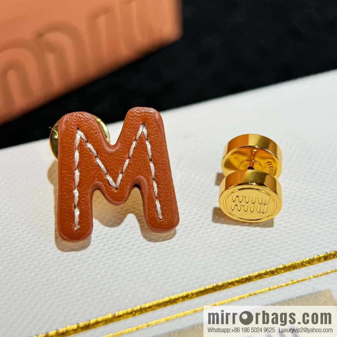 ❗️New ❗️ (Pair) MIU MIU Miu Asymmetrical Leather Letter Stud Earrings