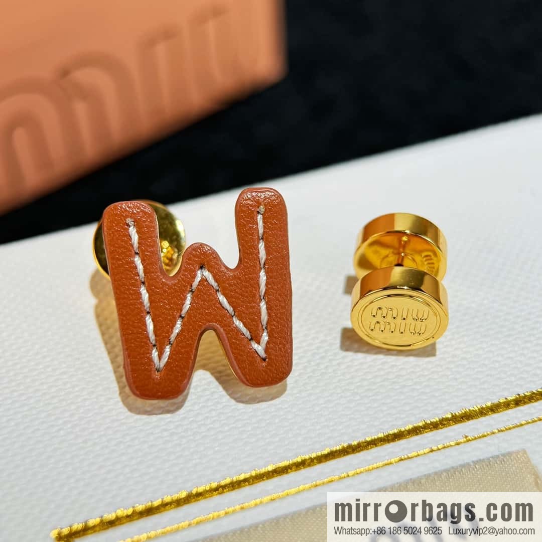 ❗️New ❗️ (Pair) MIU MIU Miu Asymmetrical Leather Letter Stud Earrings