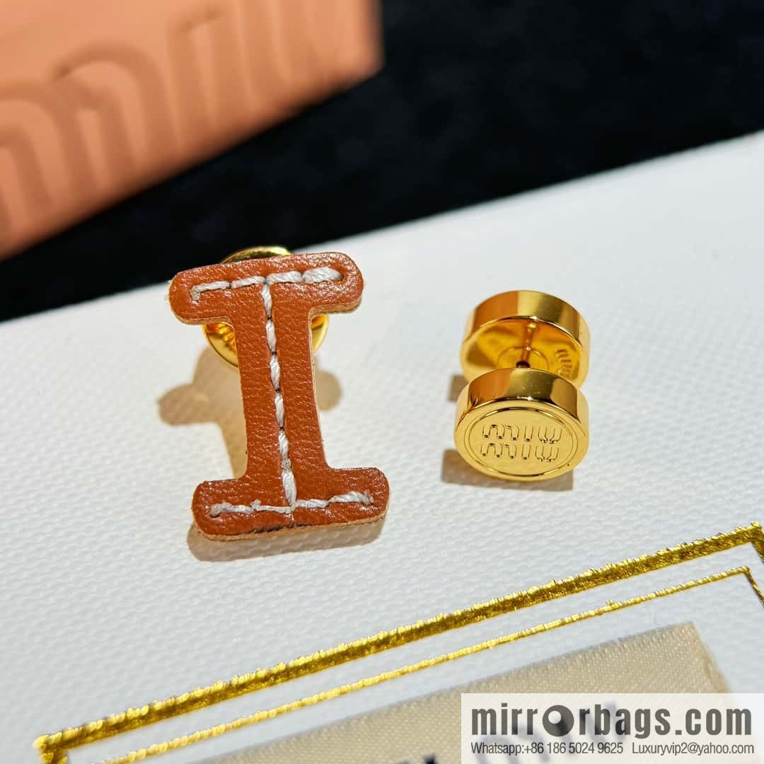❗️New ❗️ (Pair) MIU MIU Miu Asymmetrical Leather Letter Stud Earrings