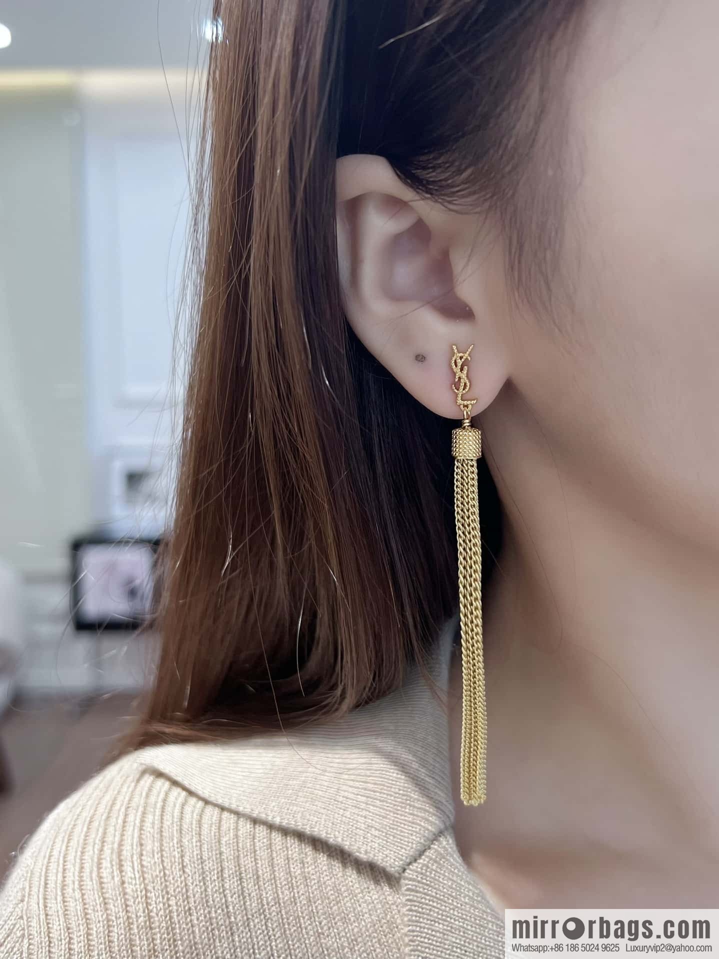 ❗️New ❗️ Saint Laurent YSL gold fringed stud earrings