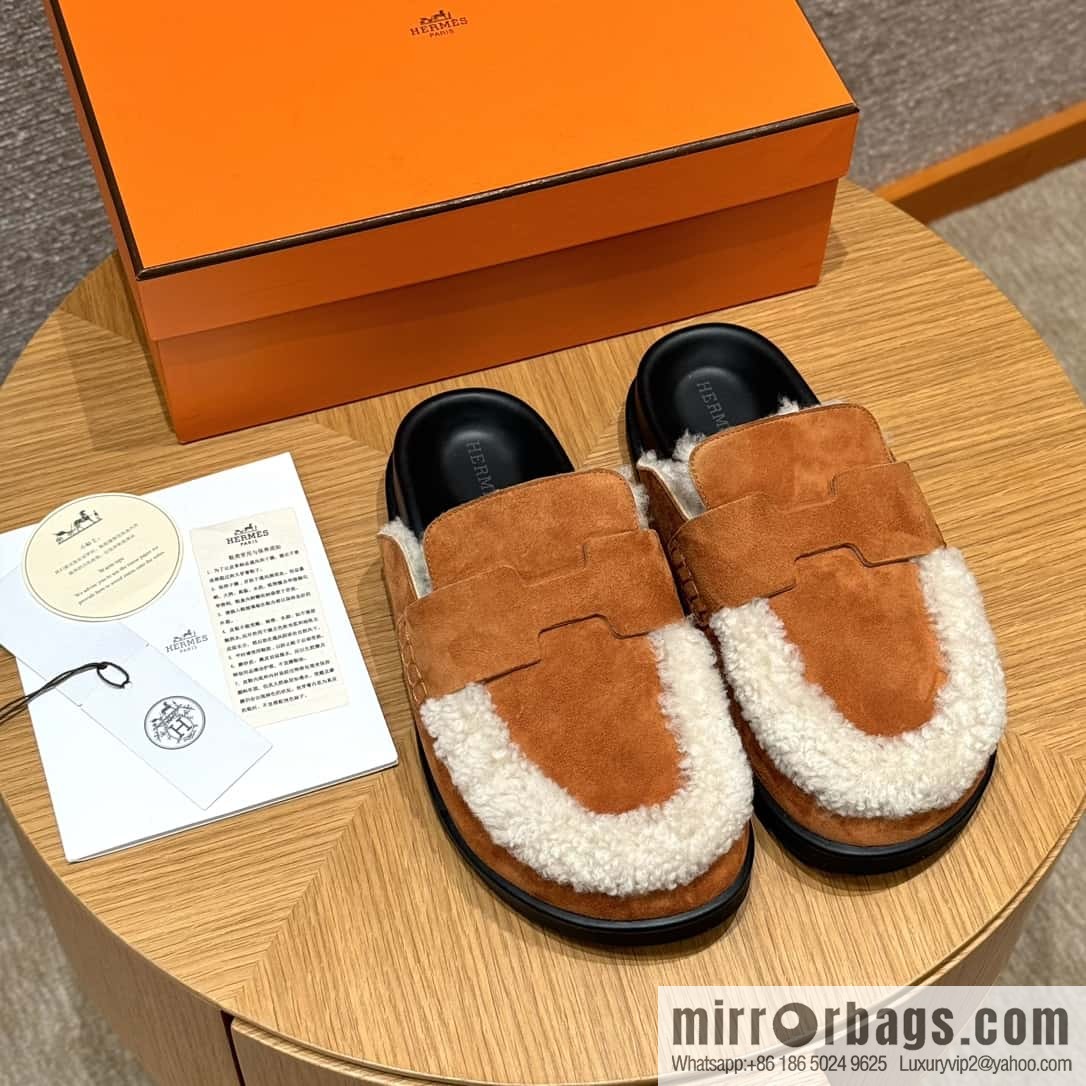 HERMES 190 Go Muller shoes, natural/Natutel suede calf leather/Suede calf leather