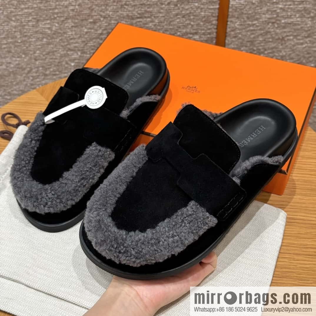 HERMES 190 Go Muller shoes, black/Noir suede calf leather/Suede calf leather