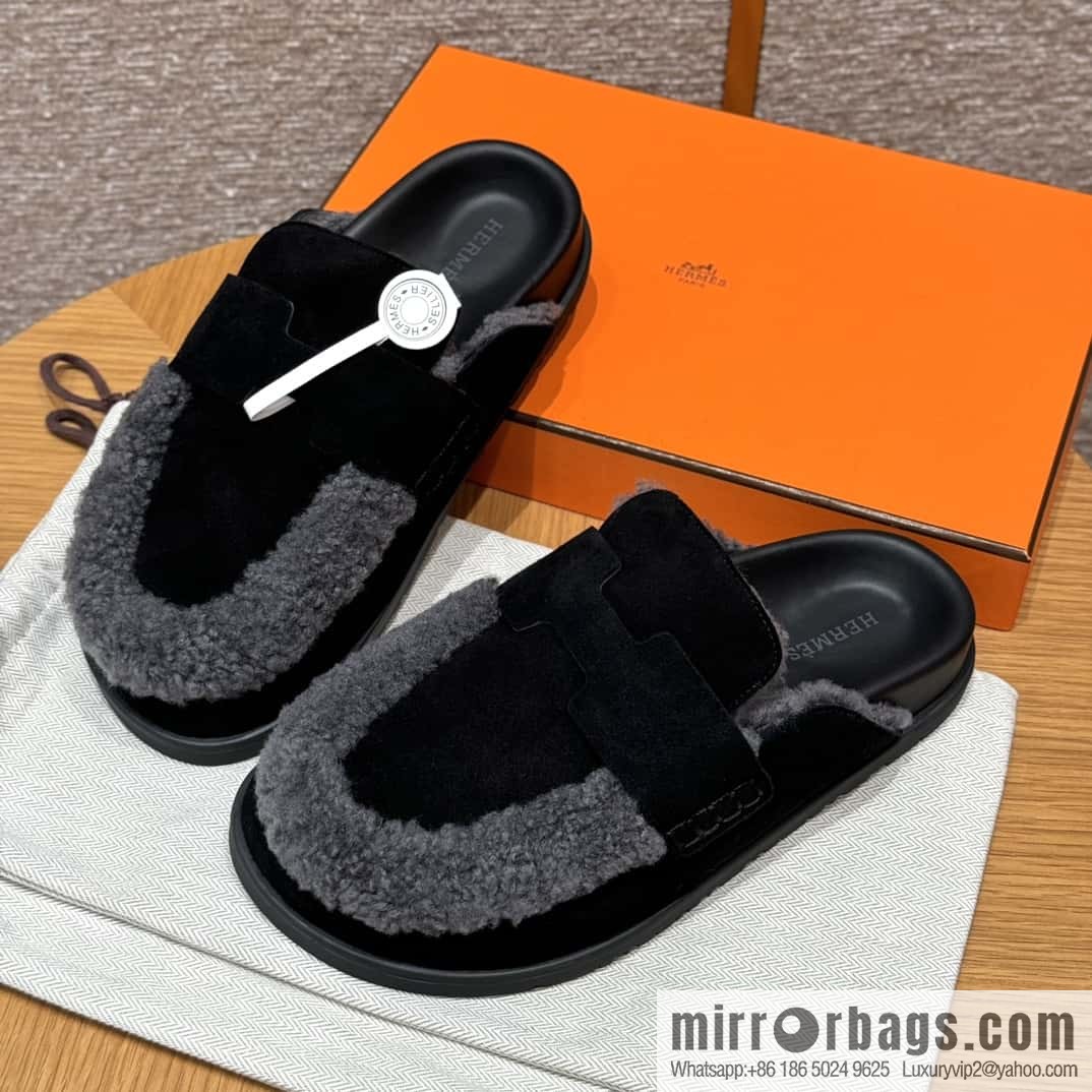 HERMES 190 Go Muller shoes, black/Noir suede calf leather/Suede calf leather