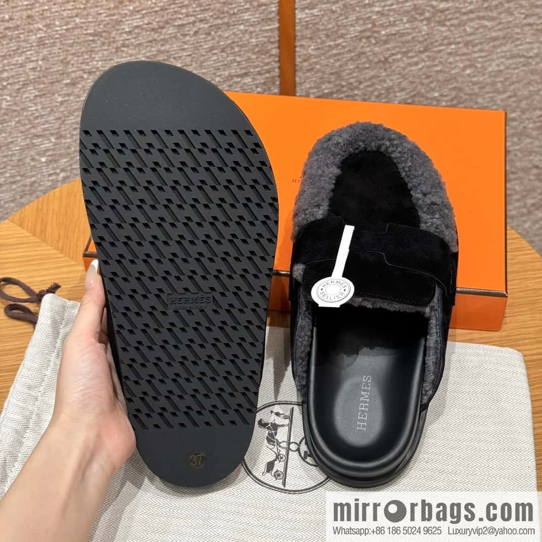 HERMES 190 Go Muller shoes, black/Noir suede calf leather/Suede calf leather