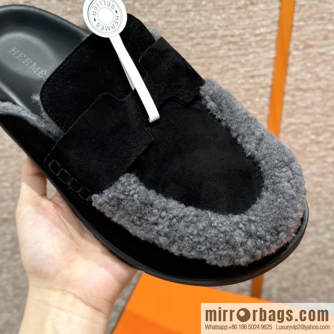 HERMES 190 Go Muller shoes, black/Noir suede calf leather/Suede calf leather