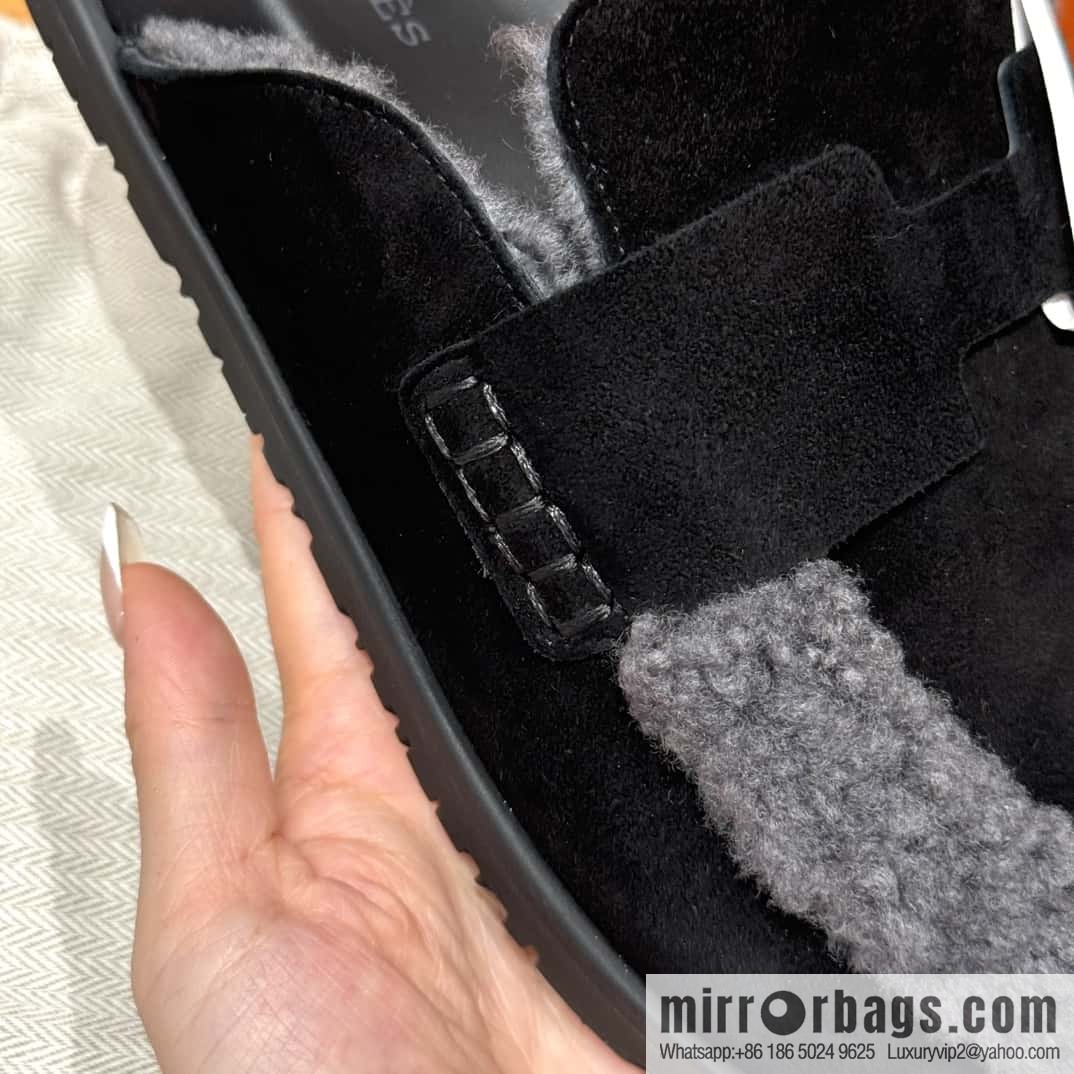 HERMES 190 Go Muller shoes, black/Noir suede calf leather/Suede calf leather