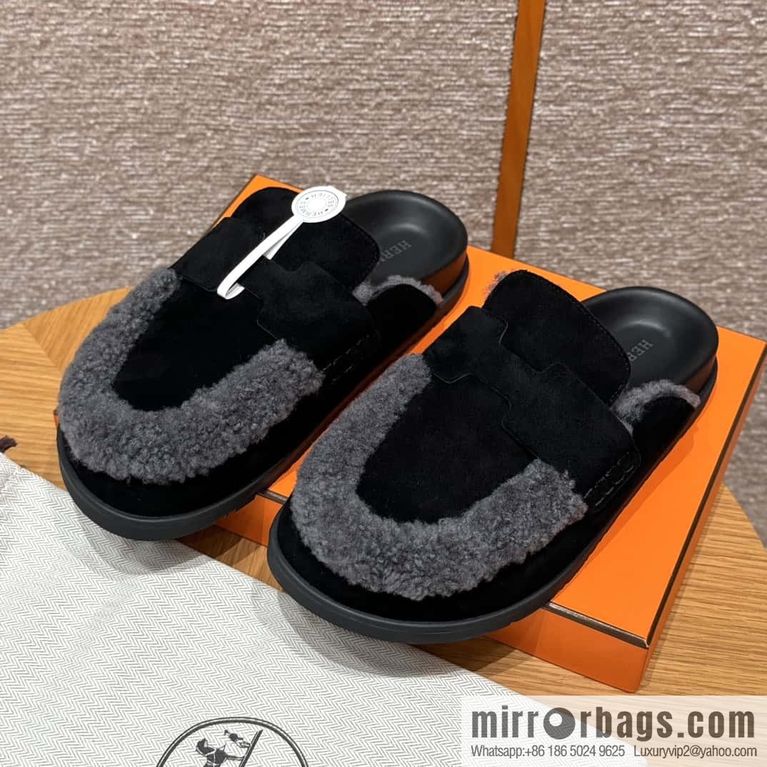 HERMES 190 Go Muller shoes, black/Noir suede calf leather/Suede calf leather