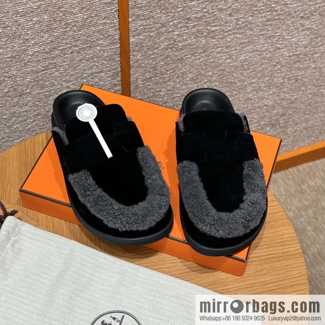 HERMES 190 Go Muller shoes, black/Noir suede calf leather/Suede calf leather