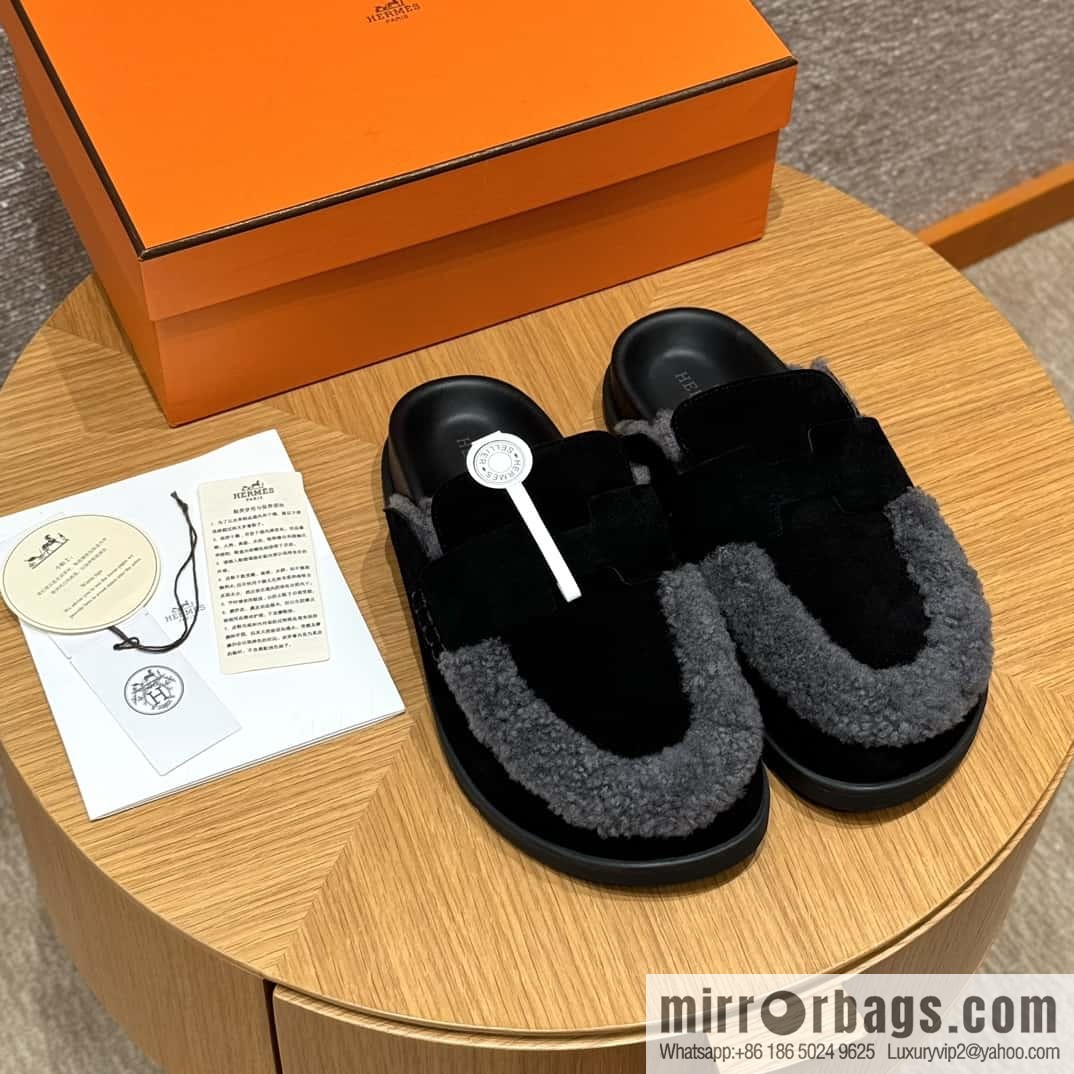 HERMES 190 Go Muller shoes, black/Noir suede calf leather/Suede calf leather