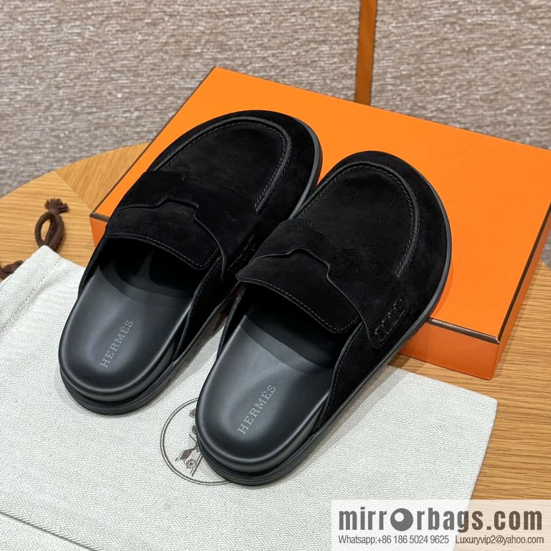 HERMES 190 Go Muller shoes, black/Noir suede calf leather/Suede calf leather