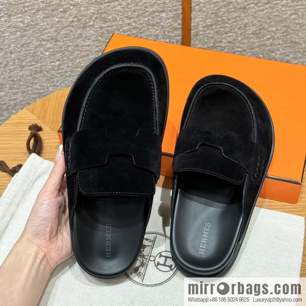 HERMES 190 Go Muller shoes, black/Noir suede calf leather/Suede calf leather