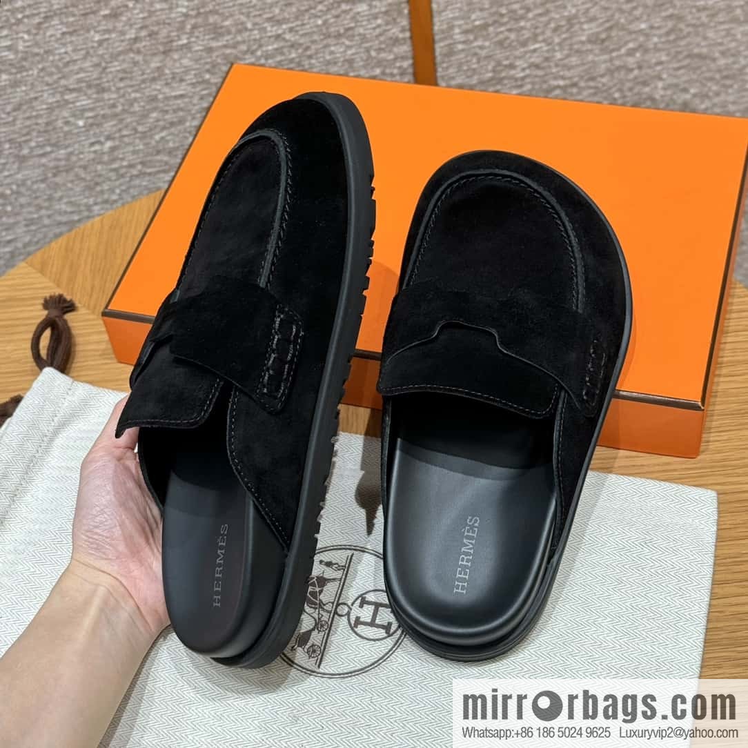 HERMES 190 Go Muller shoes, black/Noir suede calf leather/Suede calf leather
