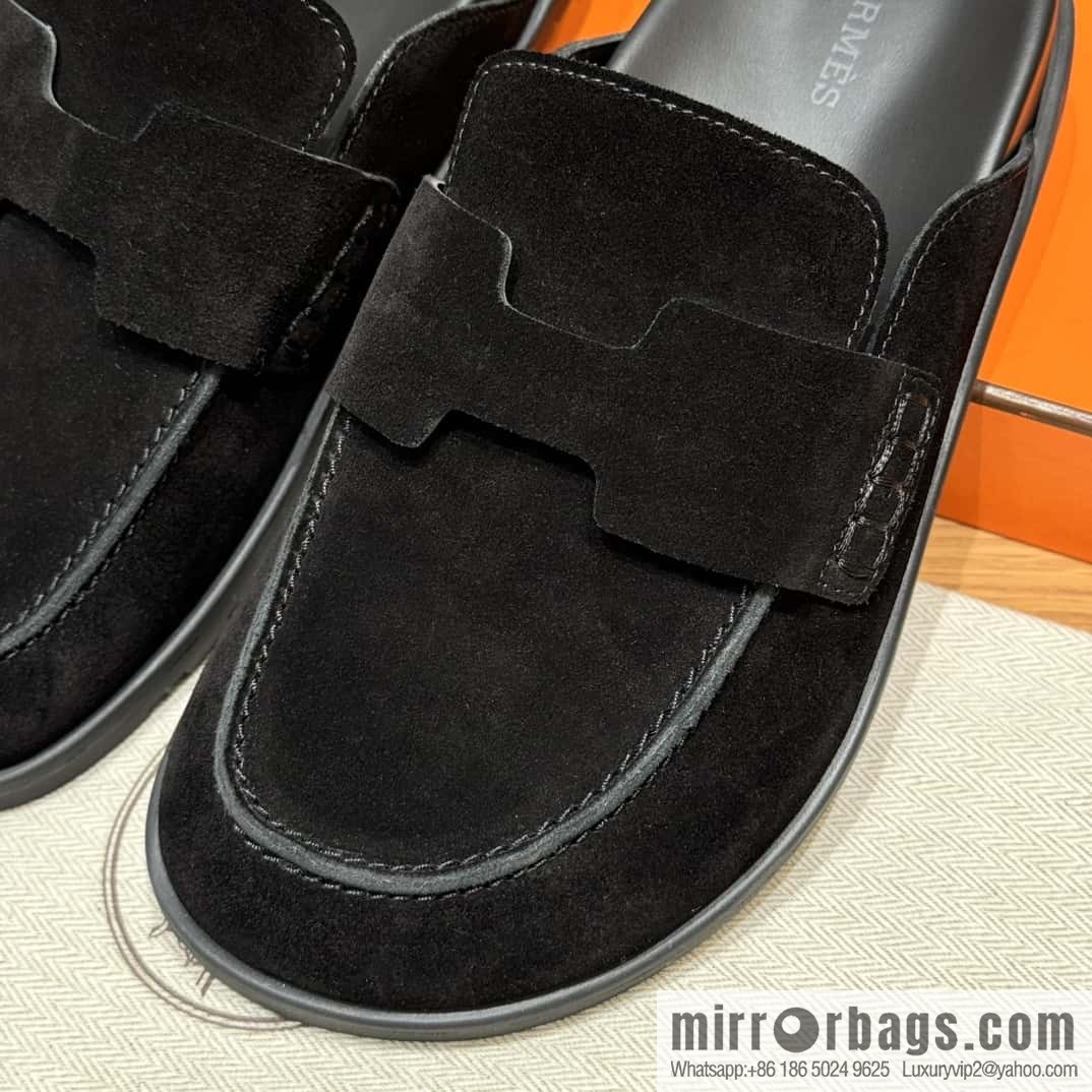 HERMES 190 Go Muller shoes, black/Noir suede calf leather/Suede calf leather