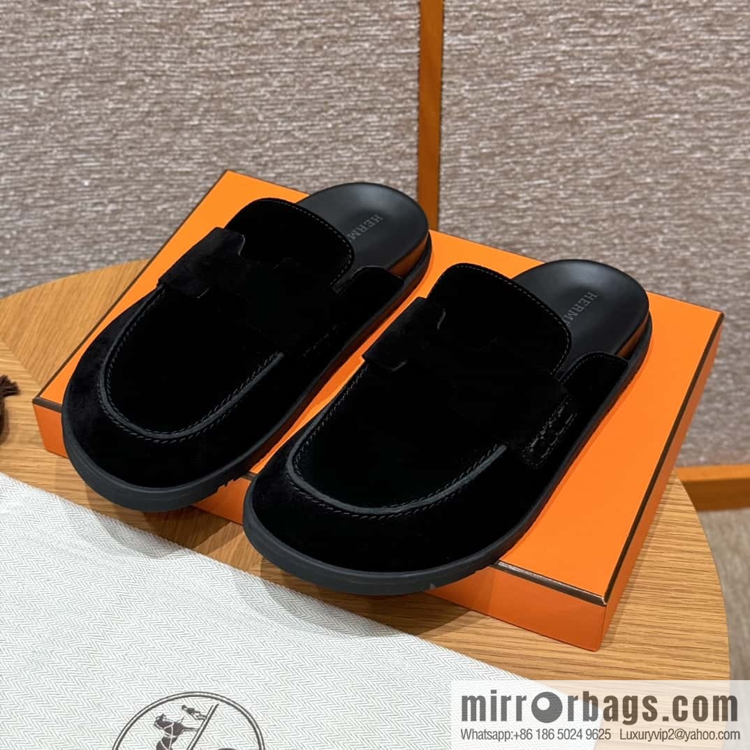 HERMES 190 Go Muller shoes, black/Noir suede calf leather/Suede calf leather