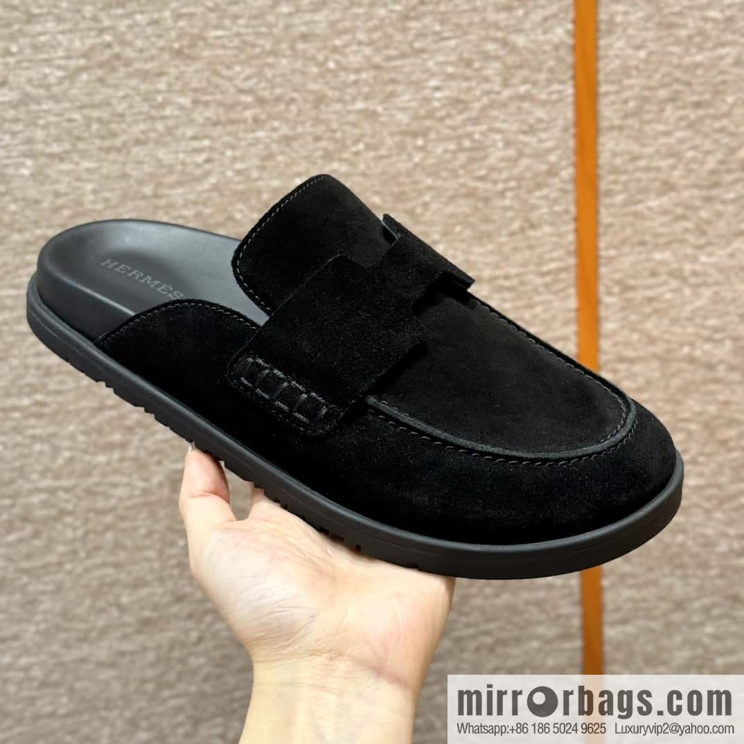 HERMES 190 Go Muller shoes, black/Noir suede calf leather/Suede calf leather
