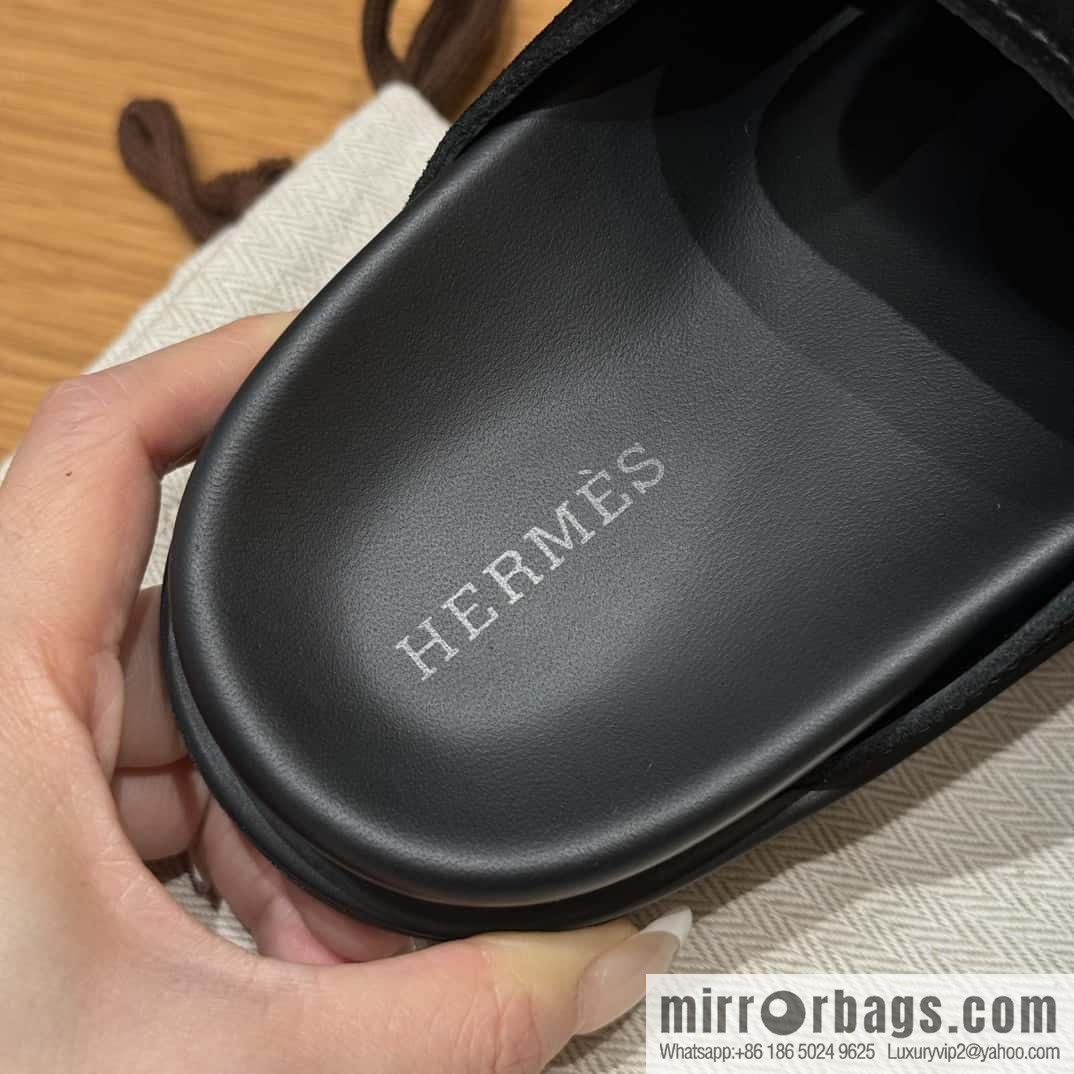HERMES 190 Go Muller shoes, black/Noir suede calf leather/Suede calf leather