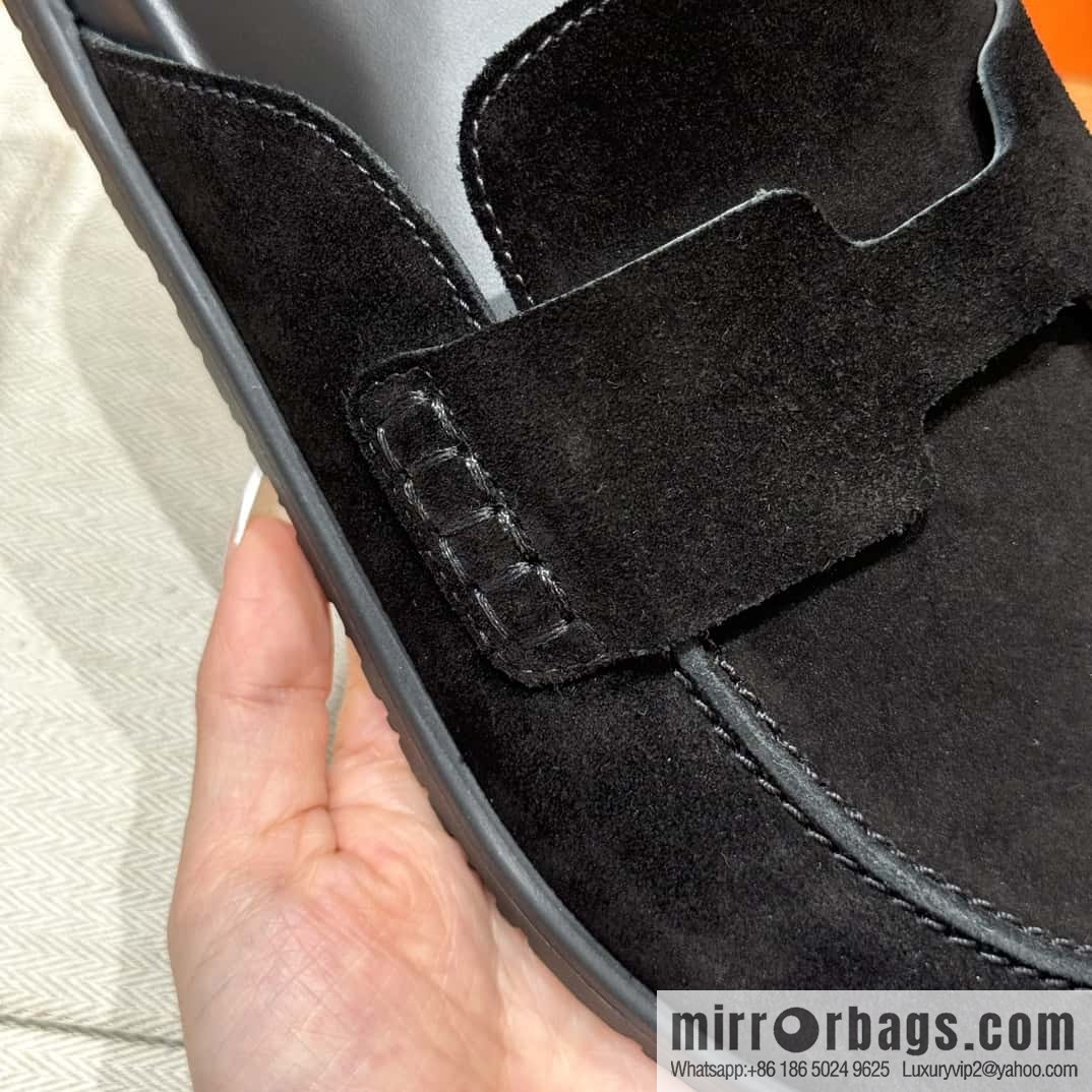 HERMES 190 Go Muller shoes, black/Noir suede calf leather/Suede calf leather