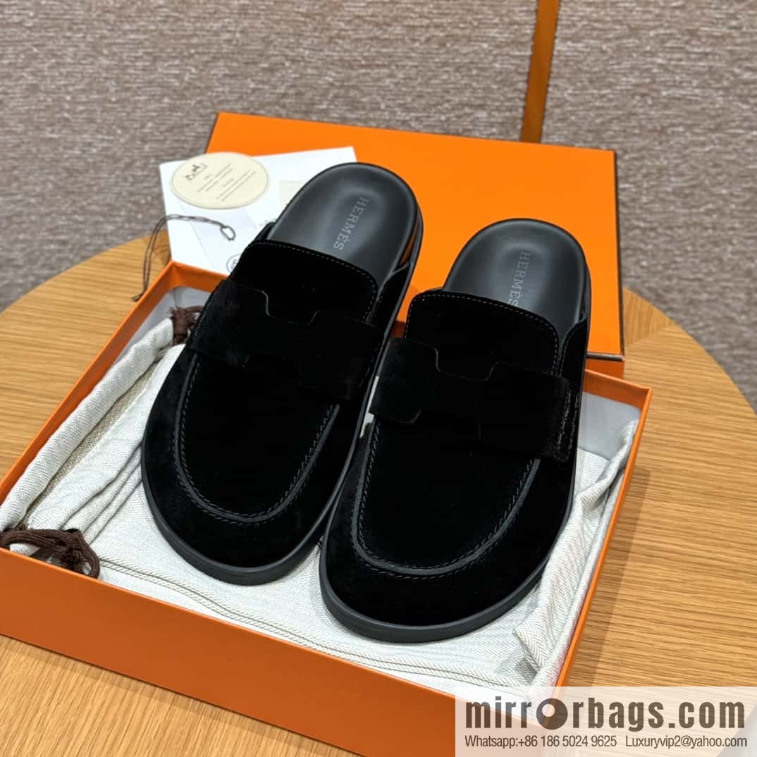 HERMES 190 Go Muller shoes, black/Noir suede calf leather/Suede calf leather