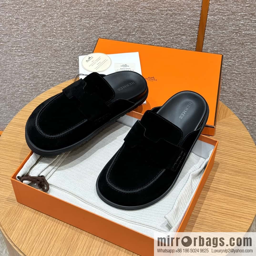 HERMES 190 Go Muller shoes, black/Noir suede calf leather/Suede calf leather