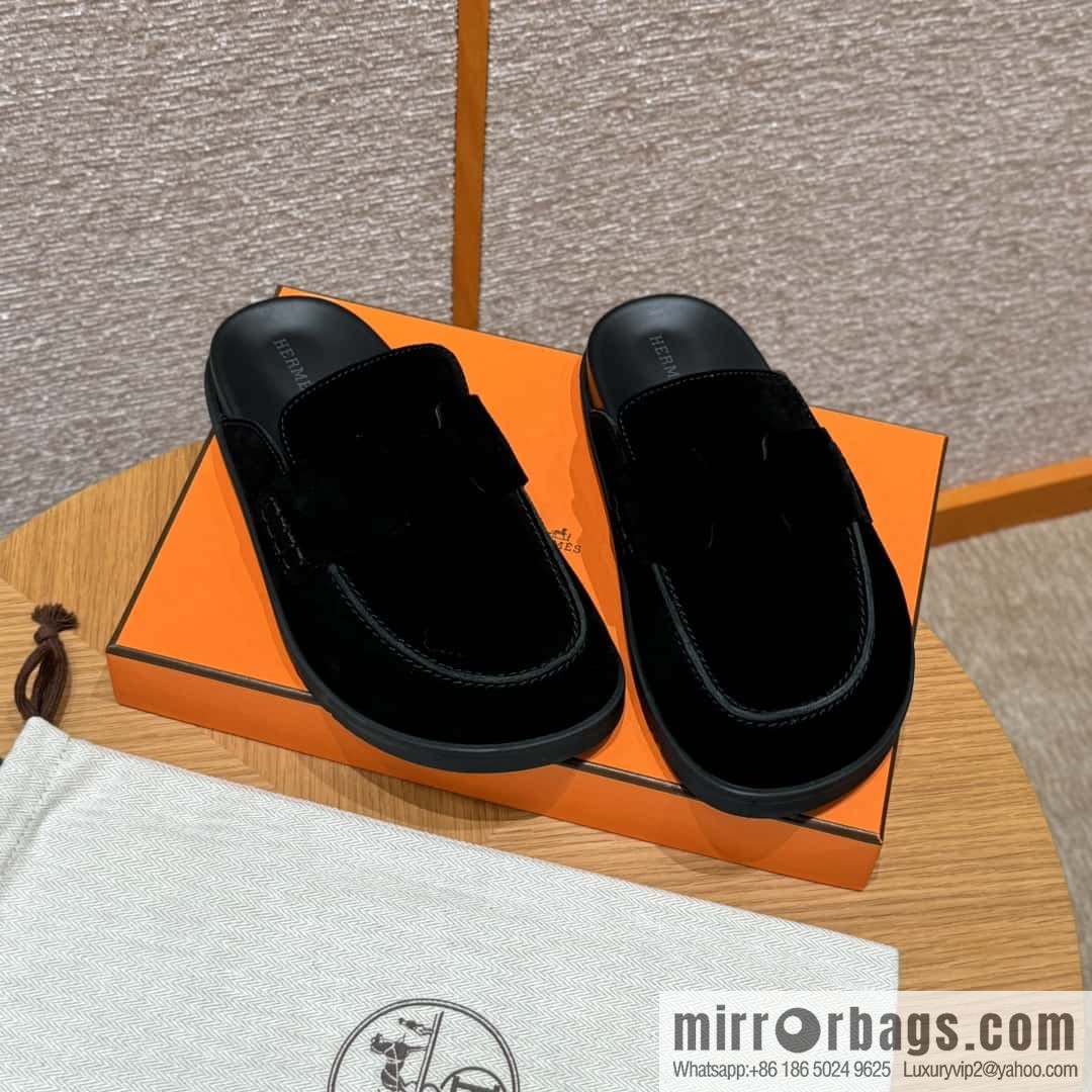 HERMES 190 Go Muller shoes, black/Noir suede calf leather/Suede calf leather