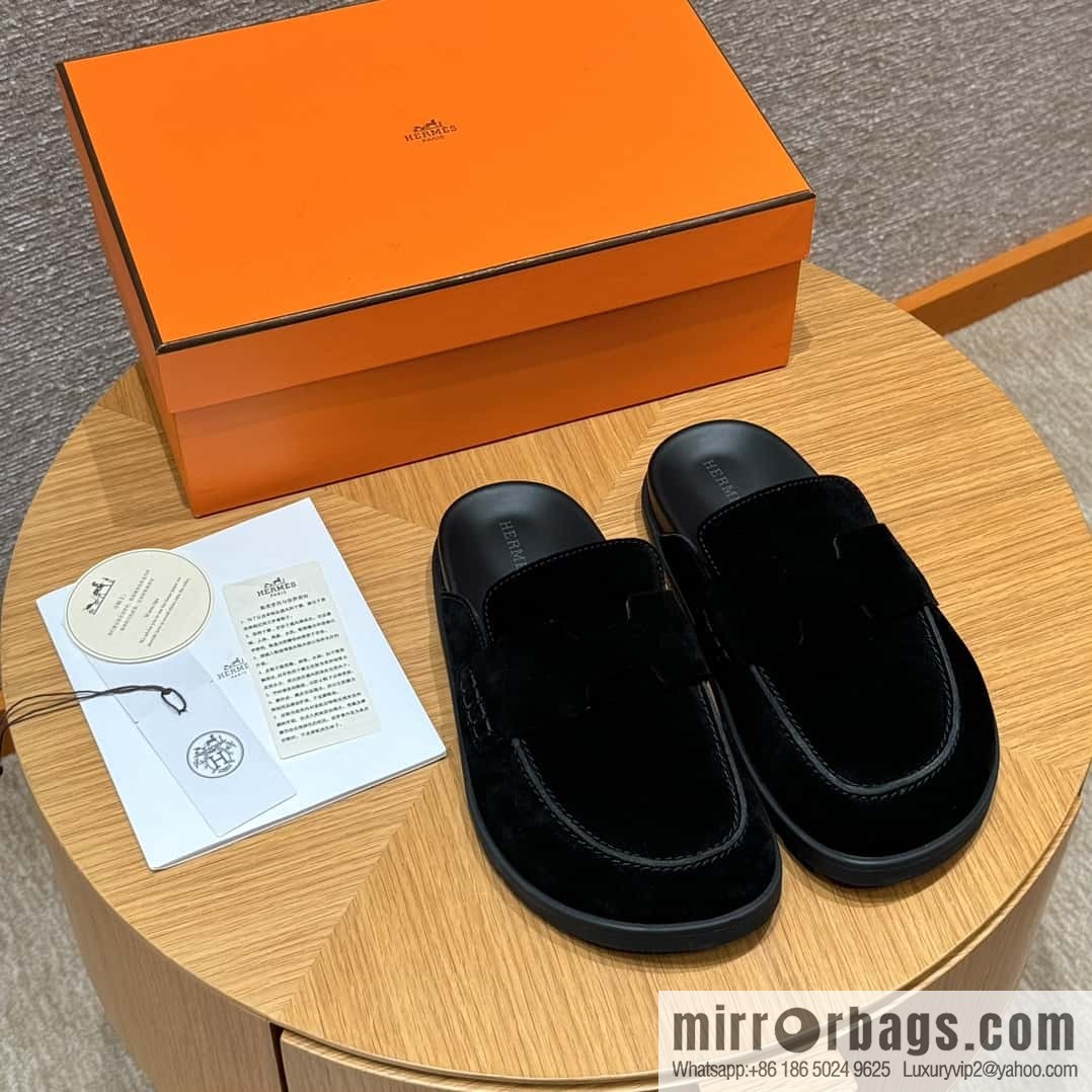 HERMES 190 Go Muller shoes, black/Noir suede calf leather/Suede calf leather