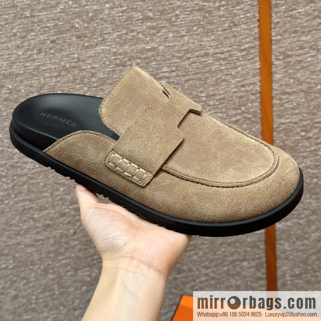 HERMES 190 Go Mueller shoes, sandy beige/Beige Sable suede calf leather/Suede calf leather
