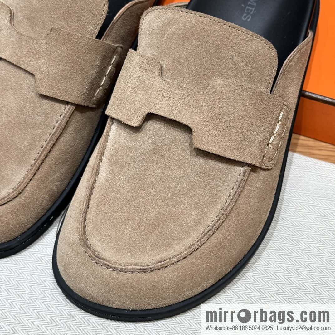 HERMES 190 Go Mueller shoes, sandy beige/Beige Sable suede calf leather/Suede calf leather