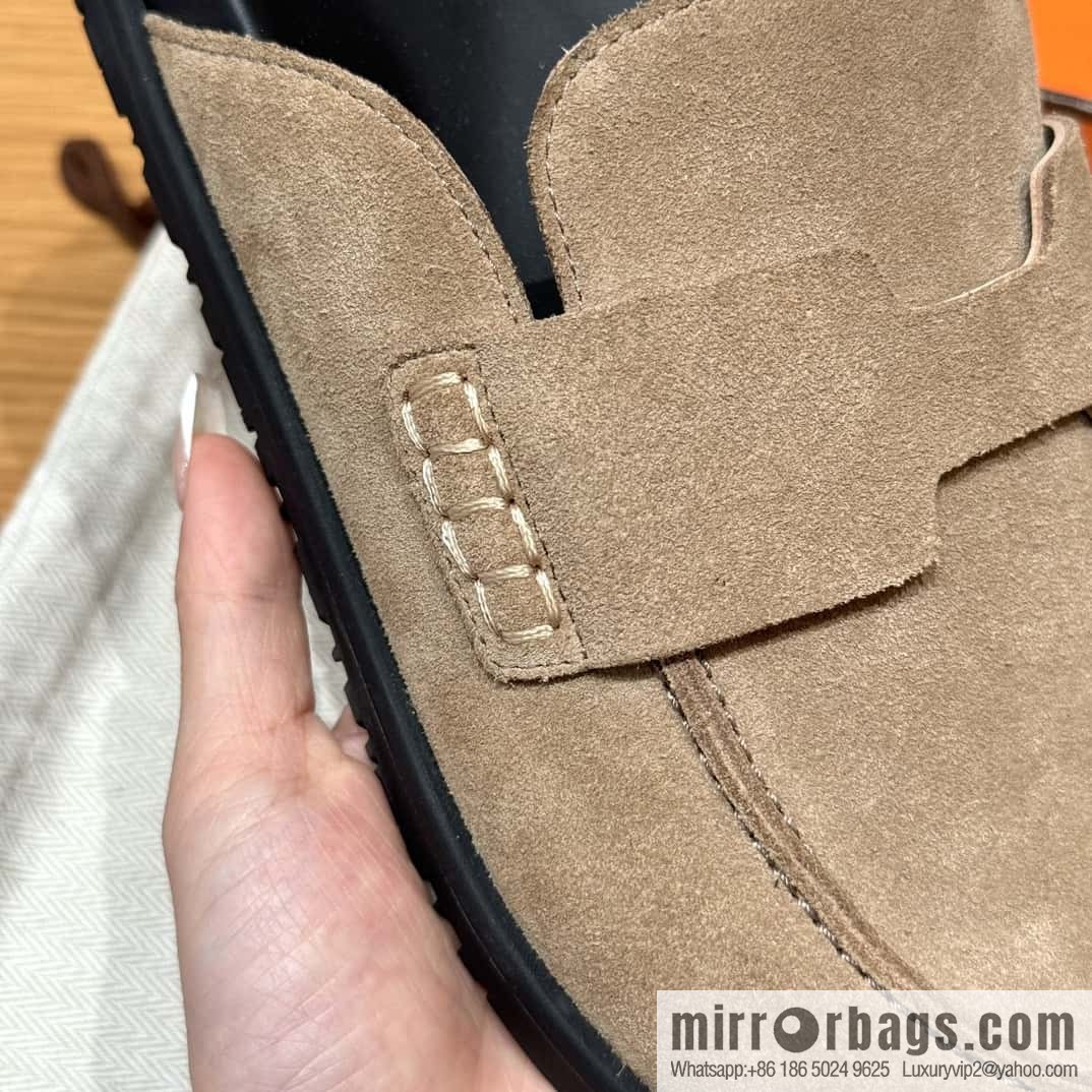 HERMES 190 Go Mueller shoes, sandy beige/Beige Sable suede calf leather/Suede calf leather