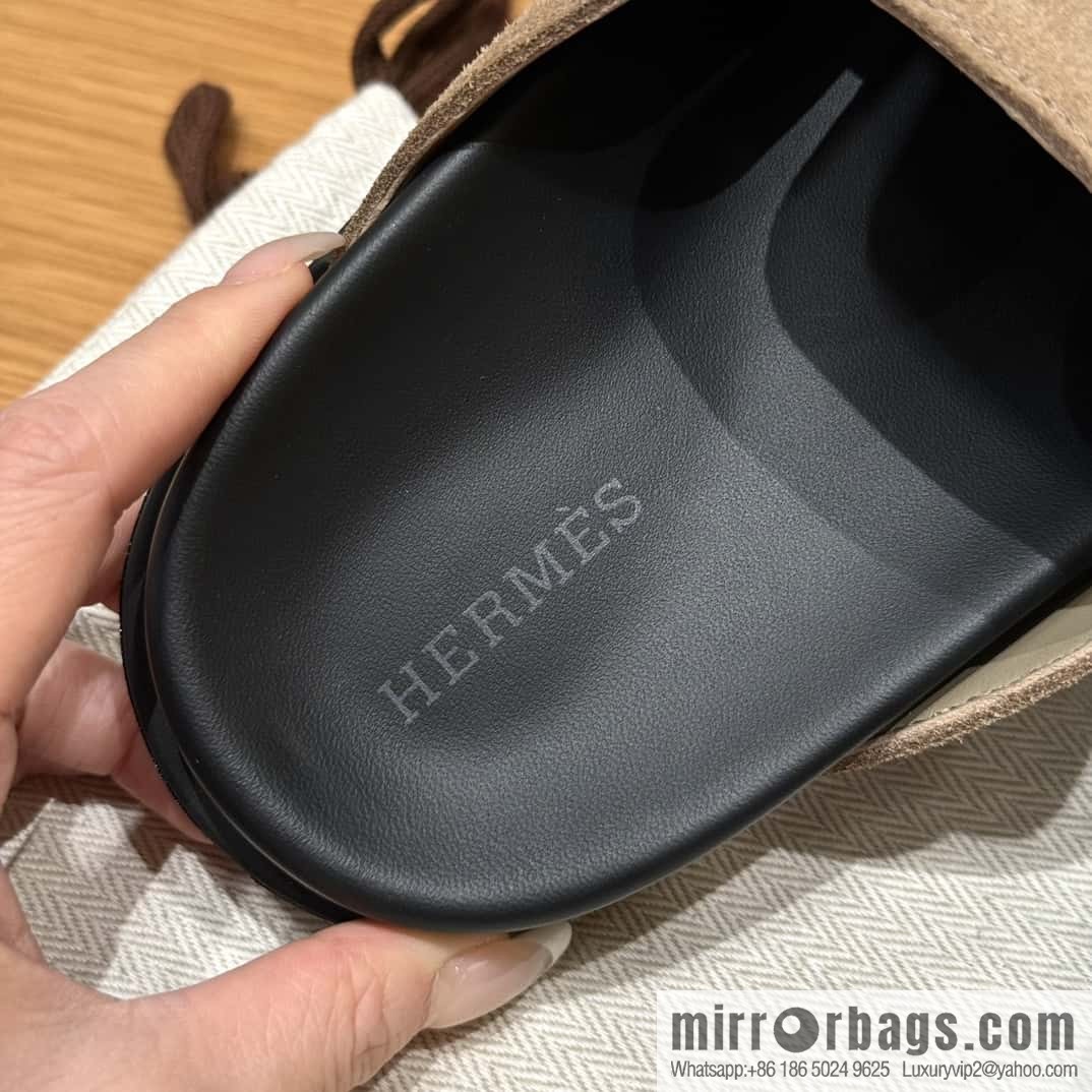 HERMES 190 Go Mueller shoes, sandy beige/Beige Sable suede calf leather/Suede calf leather