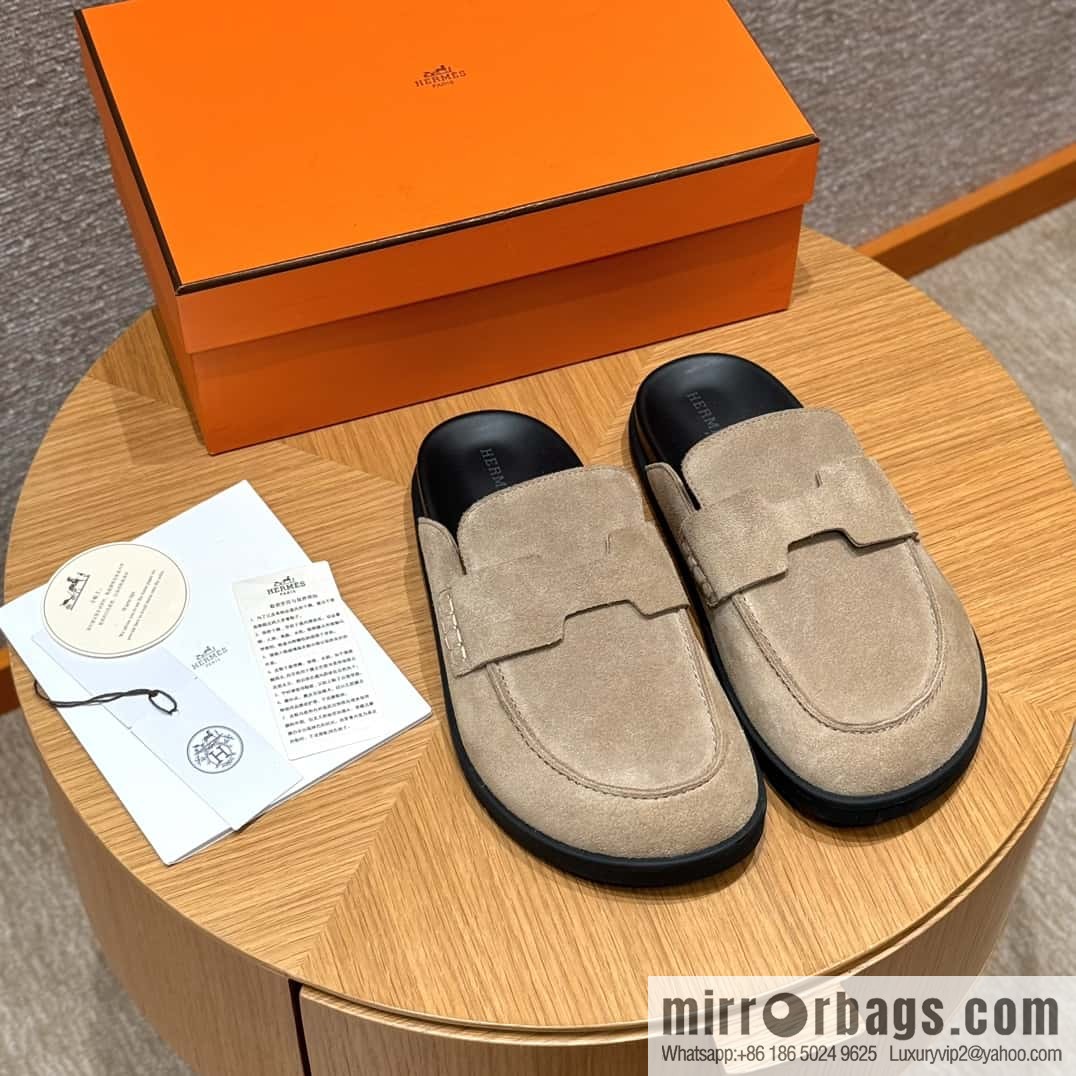 HERMES 190 Go Mueller shoes, sandy beige/Beige Sable suede calf leather/Suede calf leather