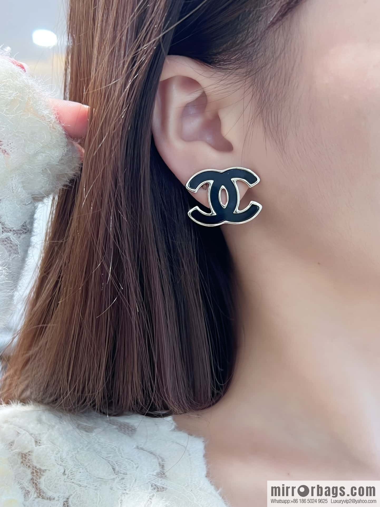 ❗️New ❗️☀️ new ☑️ chanel c1 double c black stud earrings ☀️