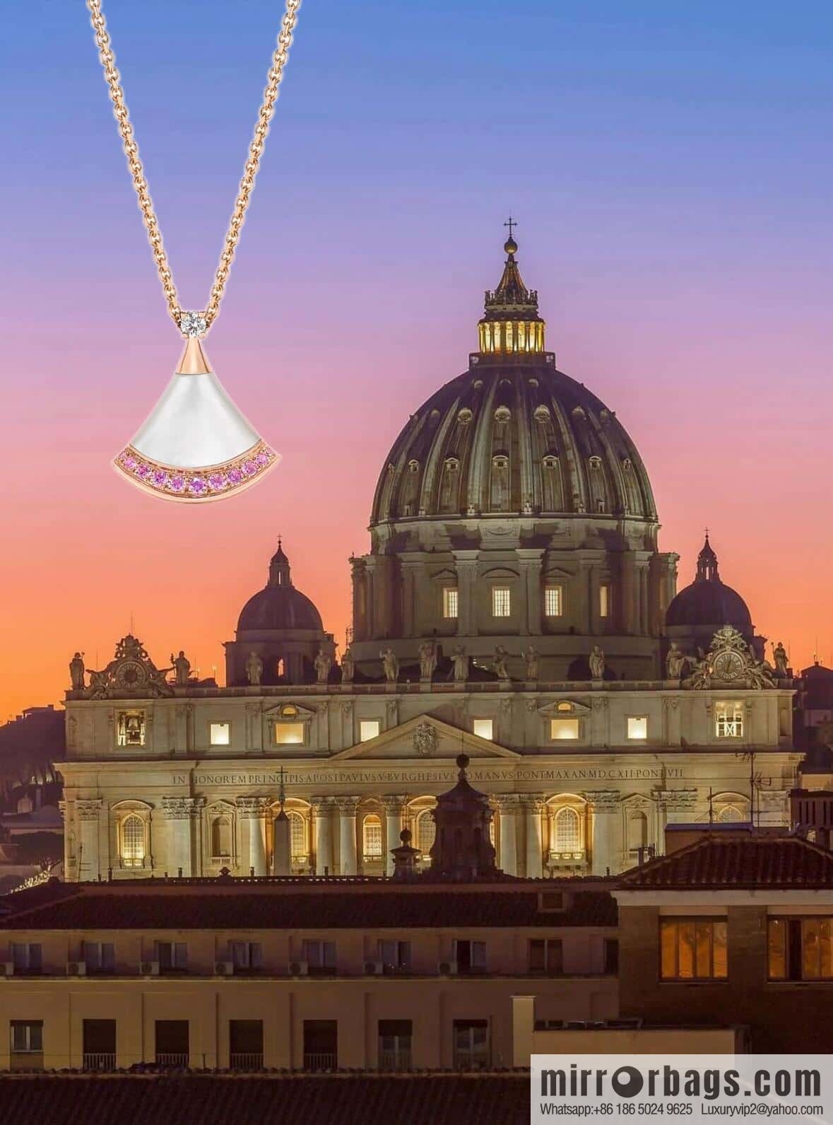 ❗️🎁 ☀️ Original ☀ BVLGARI DIVAS'DREAM Pink Diamond White Fritillary Fan Necklace  ☀️