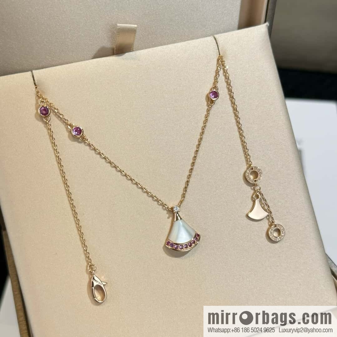 ❗️🎁 ☀️ Original ☀ BVLGARI DIVAS'DREAM Pink Diamond White Fritillary Fan Necklace  ☀️